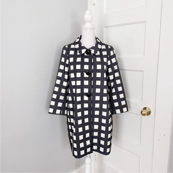 Kate Spade Black & White Franny Rain Coat Women's Size Medium Checkered Jacket - Picture 1 of 10